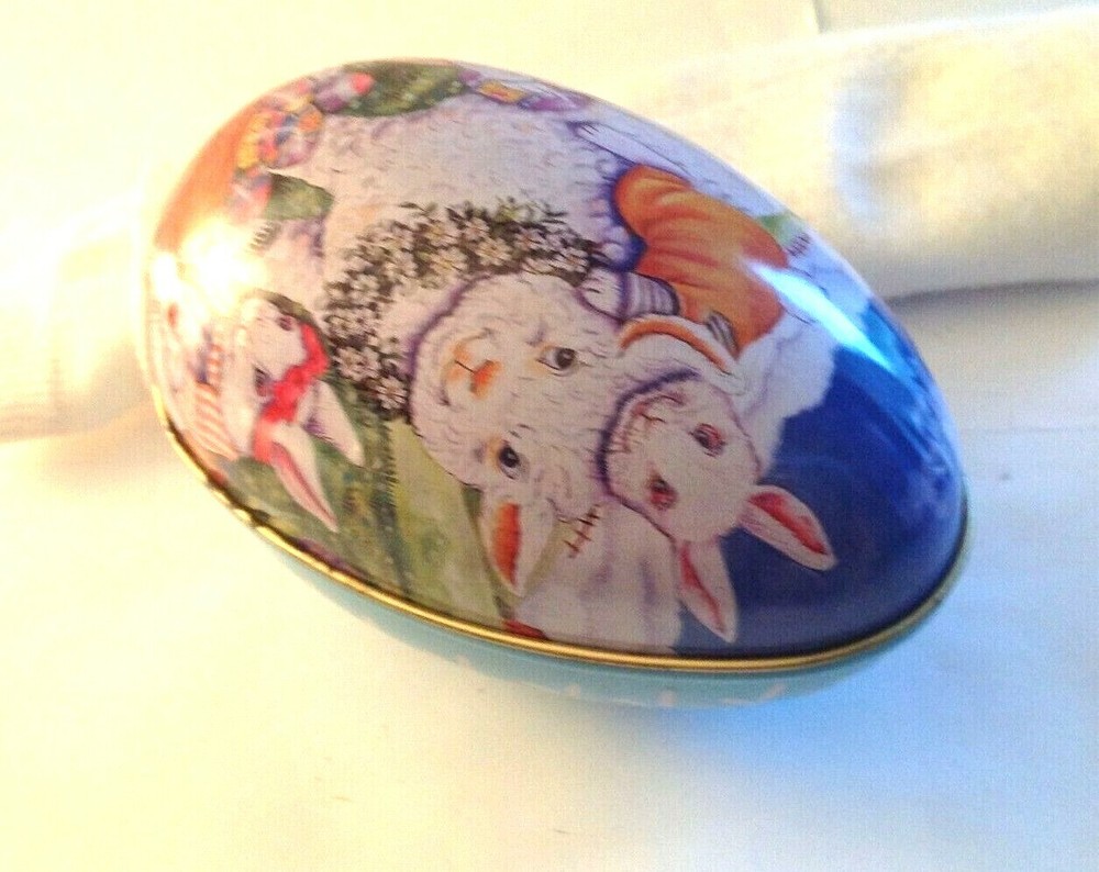 Easter Egg Candy Metal Tin – Lamb with Bunnies Delivering Easter