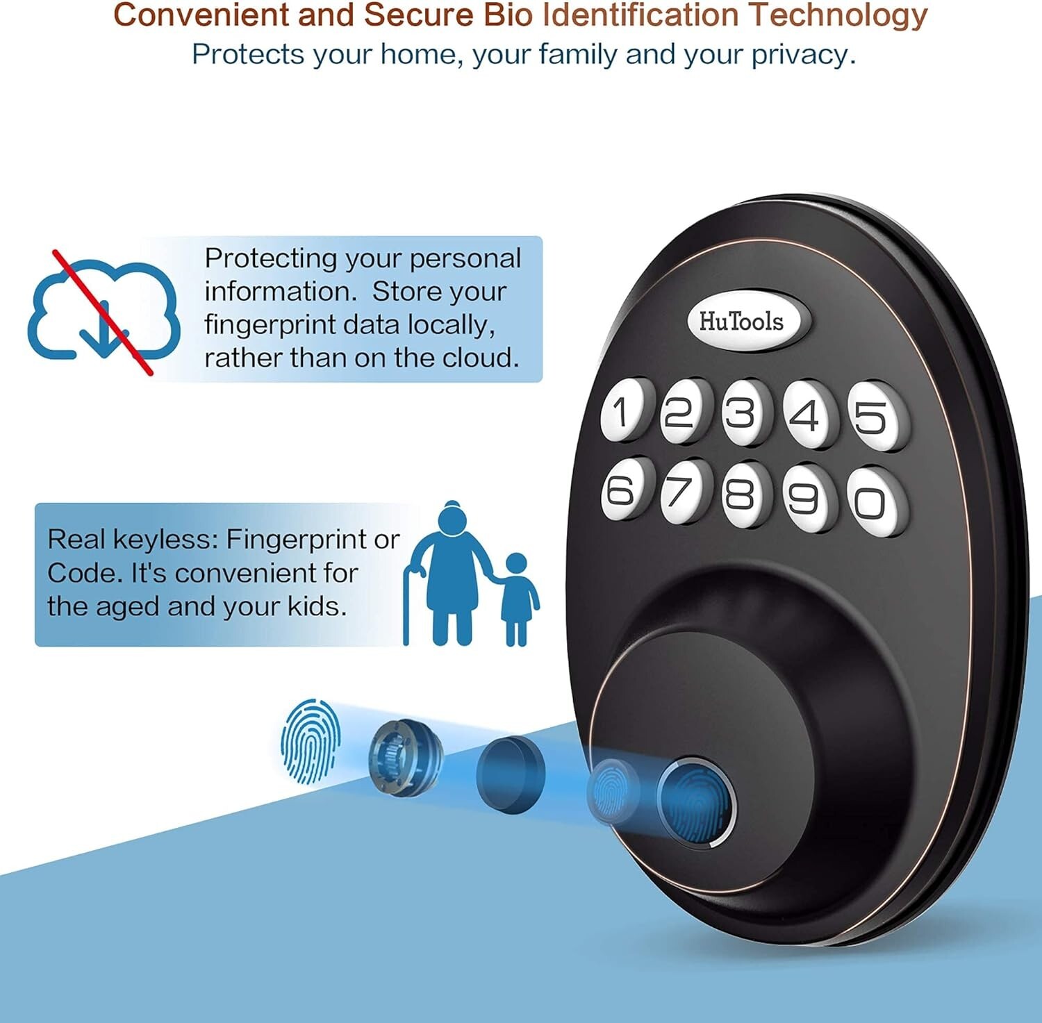 Biometric Electronic Keyless Entry Door Deadbolt Lock Fingerprint with Keypads
