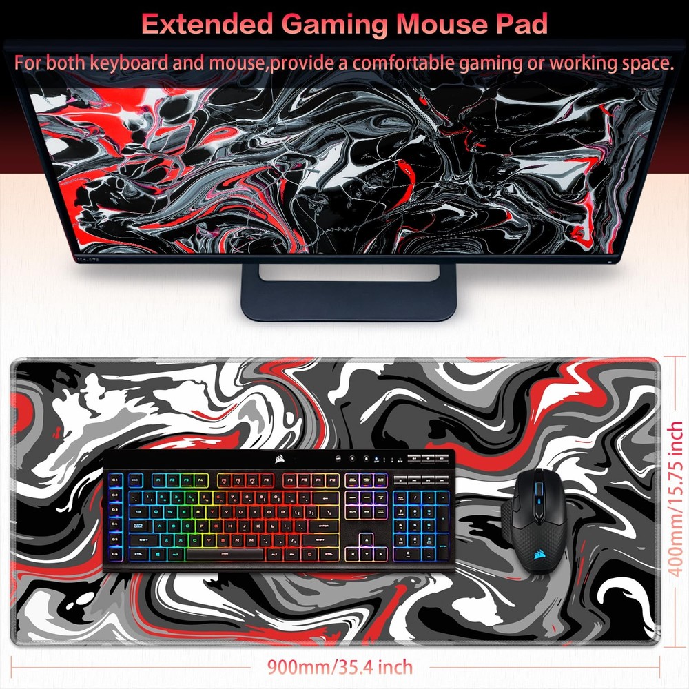 Gaming Mouse Pad, Fluid Pattern Mouse Pad 35.4x15.7inch Large Extended Comput...