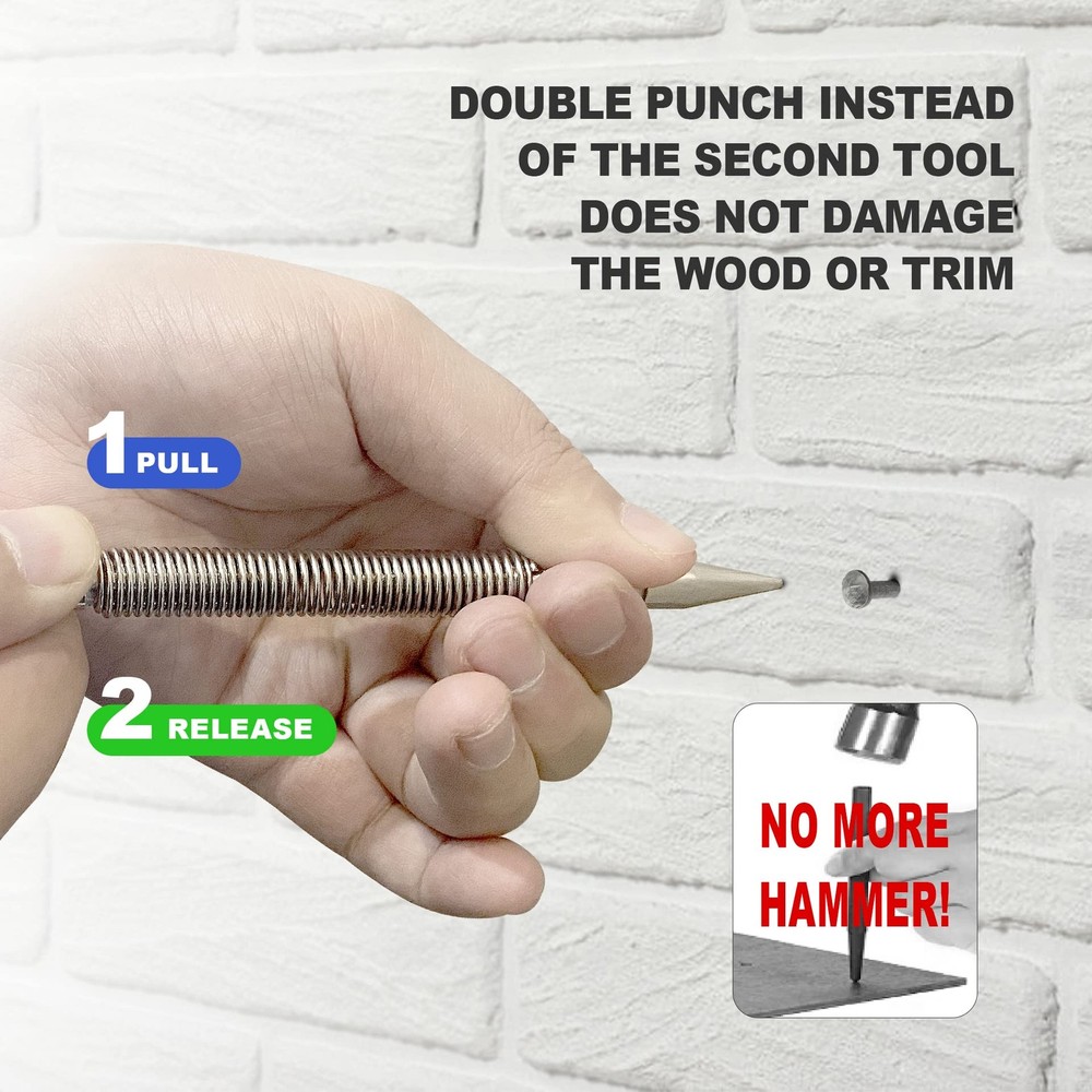 Dual Head Nail Setter and Hinge Pin Punch Set - Spring Loaded Tools