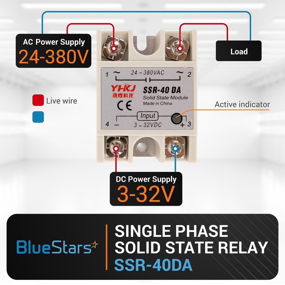 BlueStars 3PCS Solid State Relay SSR40DA DC to AC Input 332VDC Output 24380VA...