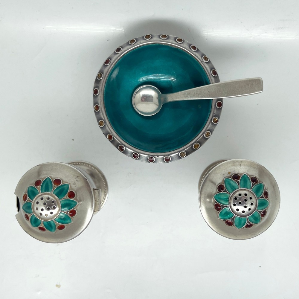 Russian Vintage Silver Enamel Set