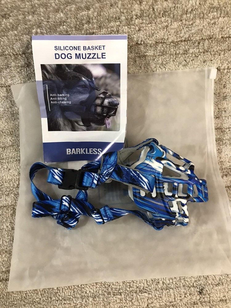 Silicone Basket Dog Muzzle, Small, Size #1, Blue/ Grey/ Black