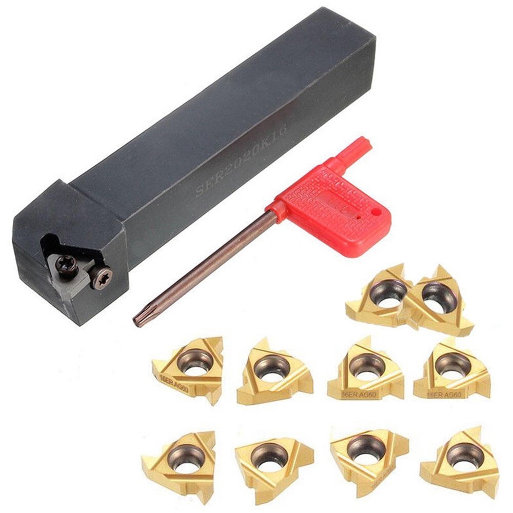 External Thread Turning Tools Lathe Cutter CNC Holder +10pcs 16ER Carbide Insert