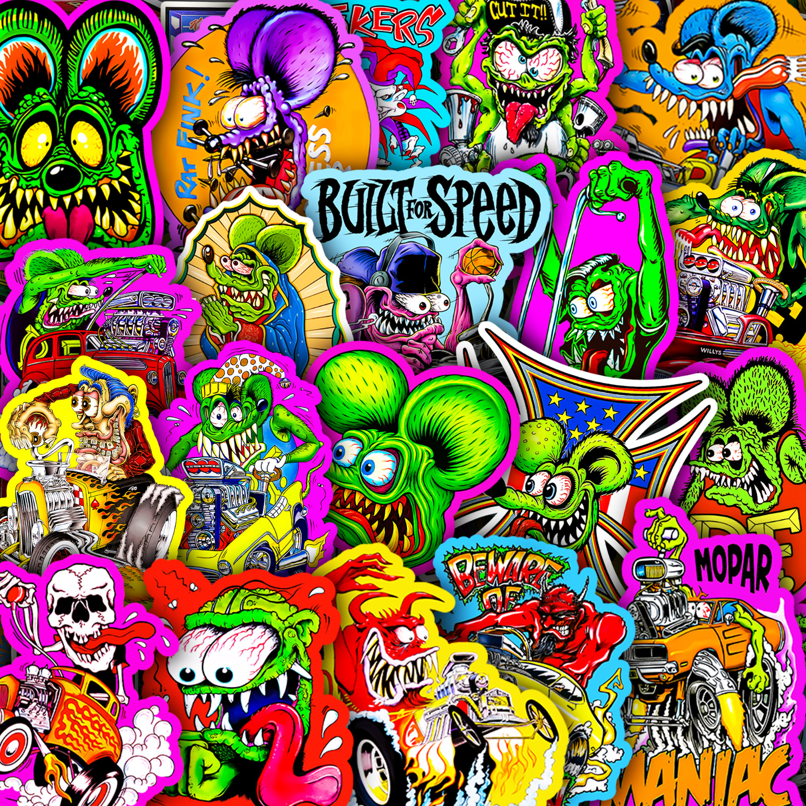 Rat Fink Ed Roth Vinyl Decals 50pcs Hot Rod Custom Car Bike Skateboard Sticker