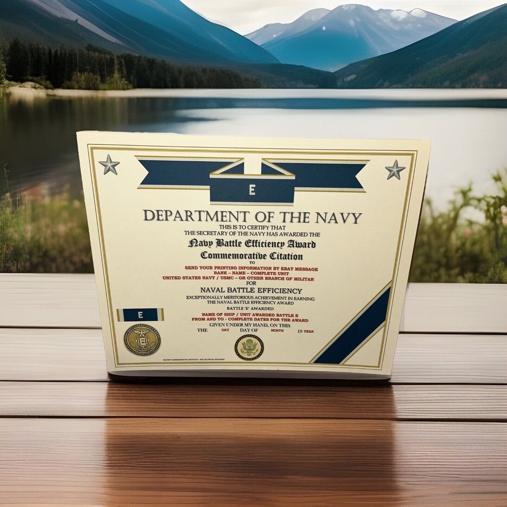 NAVY BATTLE EFFICIENCY AWARD COMMEMORATIVE CERTIFICATE ~ TYPE-2 / W/PRINTING