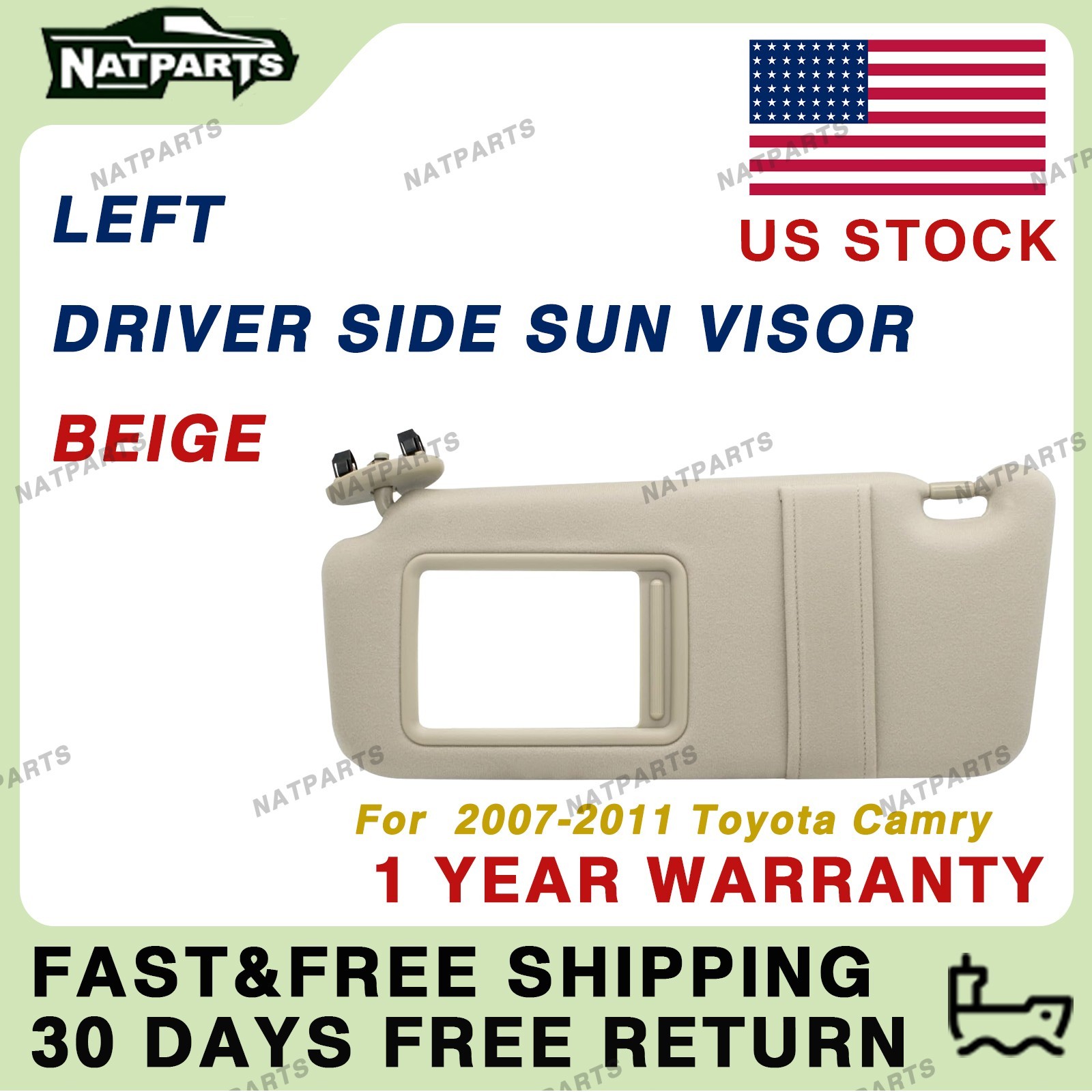 Left Driver Side Sun Visor W/O Lights for 2007-2011 Toyota Camry 74320-06780-E0