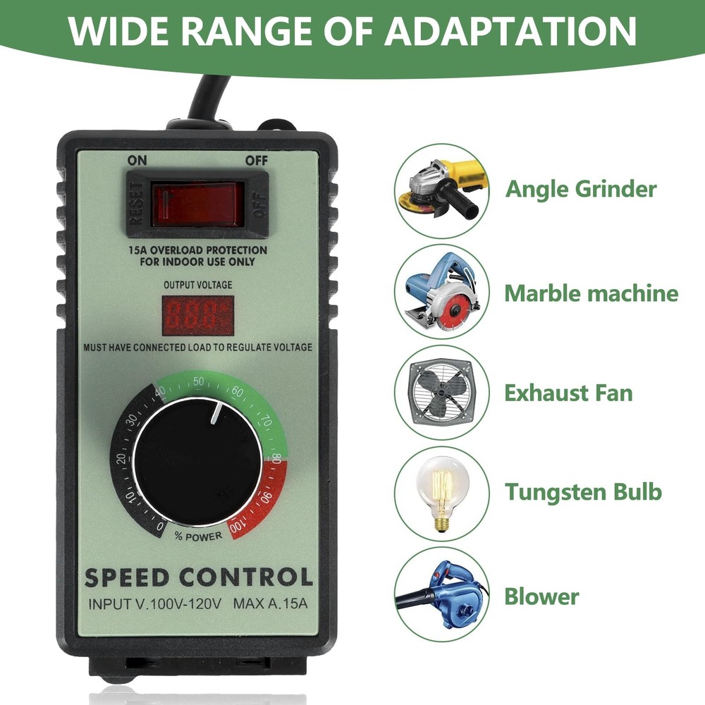 AC Motor Speed Controller, 110-120V 15A 4000W Variable Speed Controller Regul...