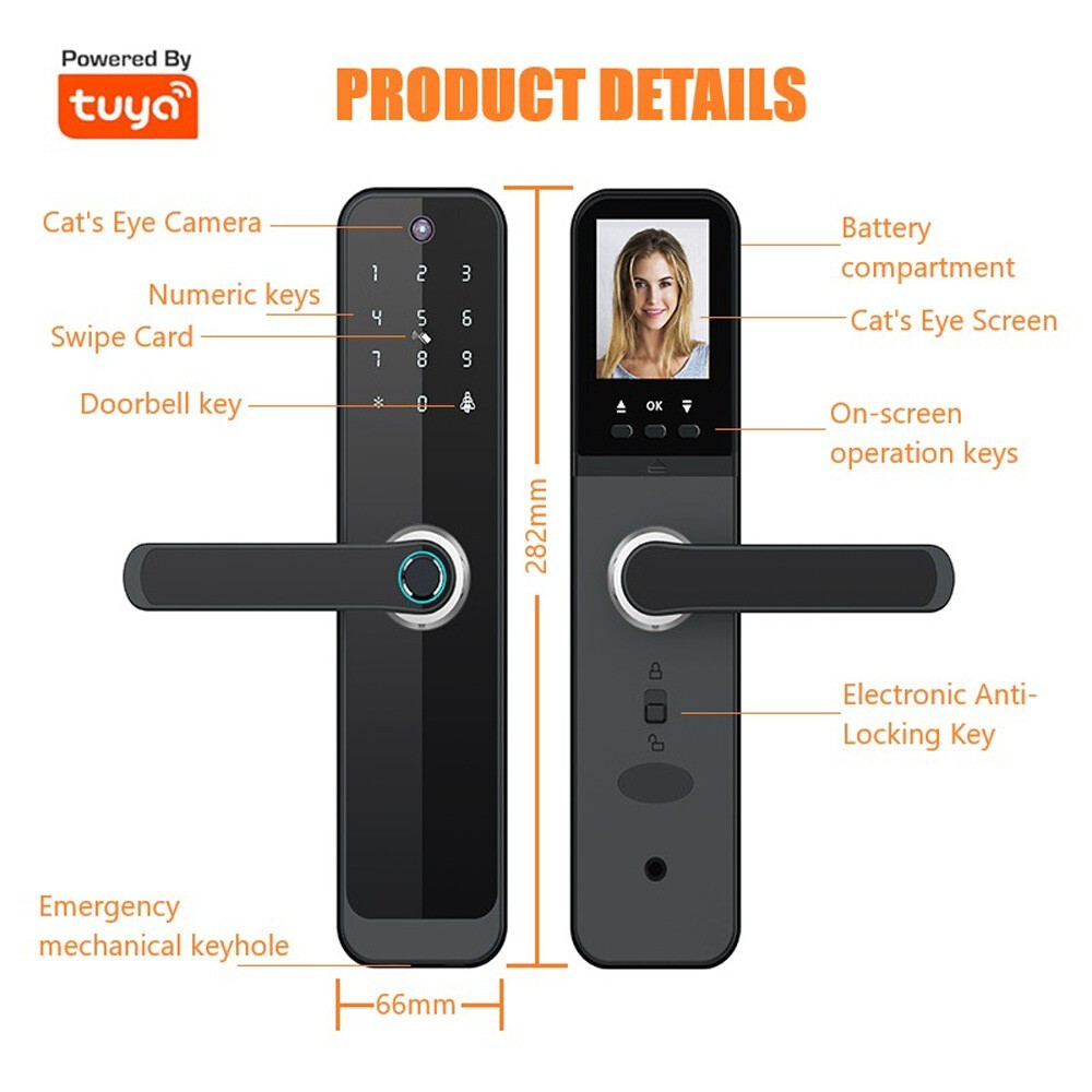 Face Recognition Tuya Wifi Smart Door Lock Visual Intercom Fingerprint