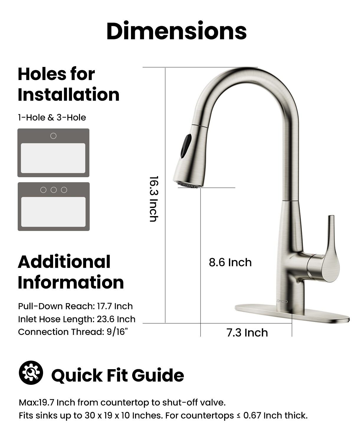 JOMOO Brushed Nickel/Chrome Kitchen Faucet, Pull Down Sprayer,Bar/RV