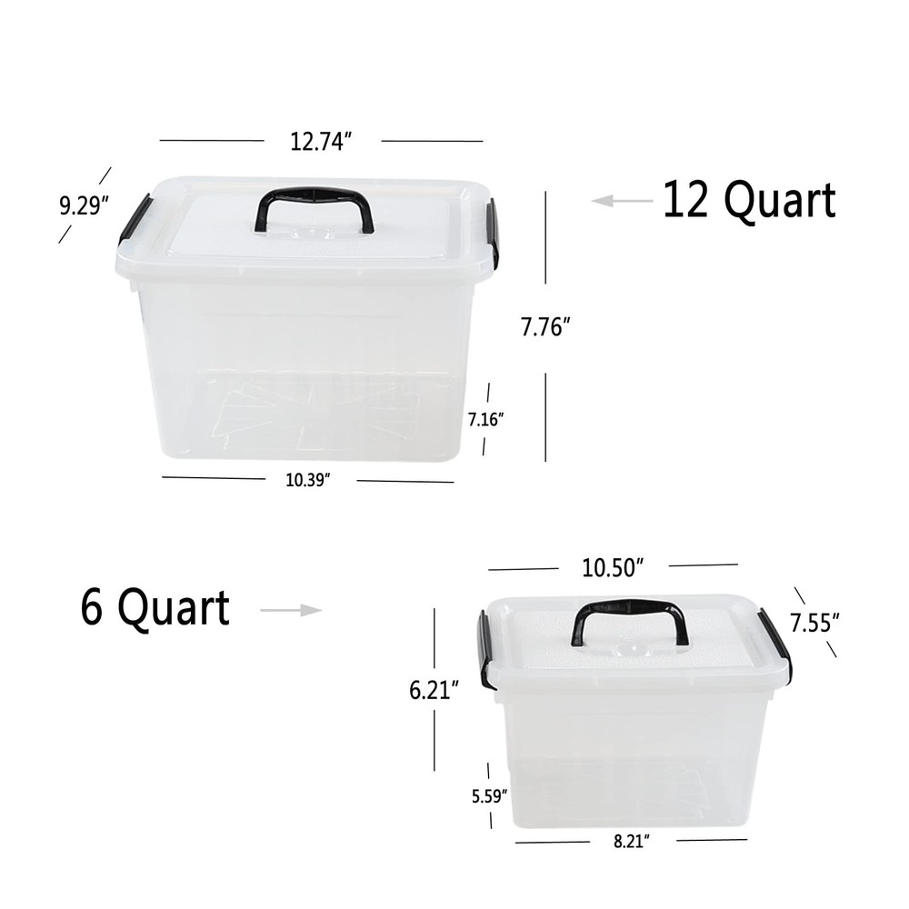 12 Quart & 6 Quart Plastic Latching Storage Container Box with Handle, 2 Pack...