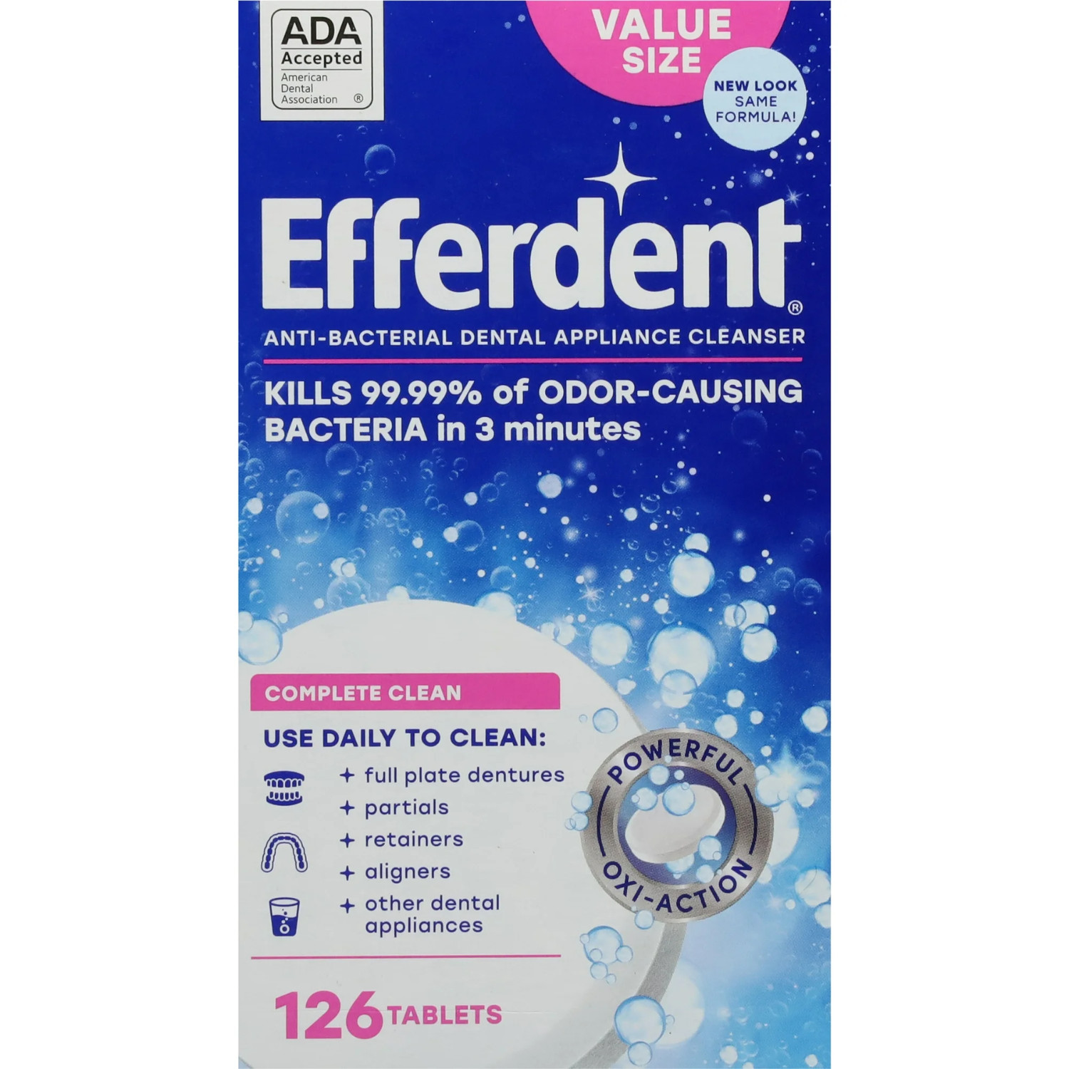Efferdent Retainer & Denture Cleaner Tablets, Complete Clean, 126 Count