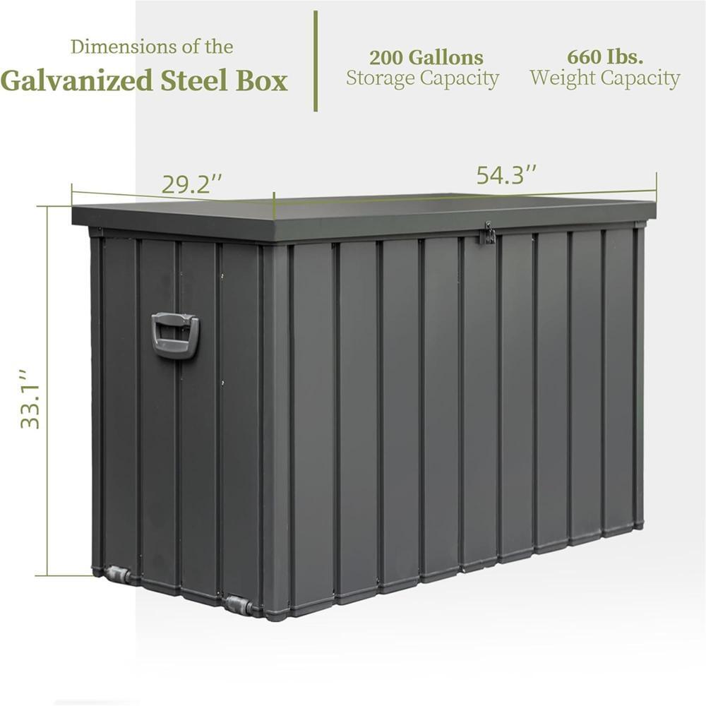 200 Gallon Outdoor Waterproof Storage Deck Box Large Patio Storage Bin Dark Gray