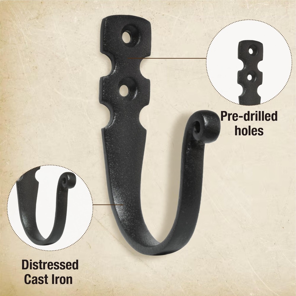 Cast Iron Wall Hooks (10 Pack) Handmade Blacksmith - Wall Mounted J Hooks - F...