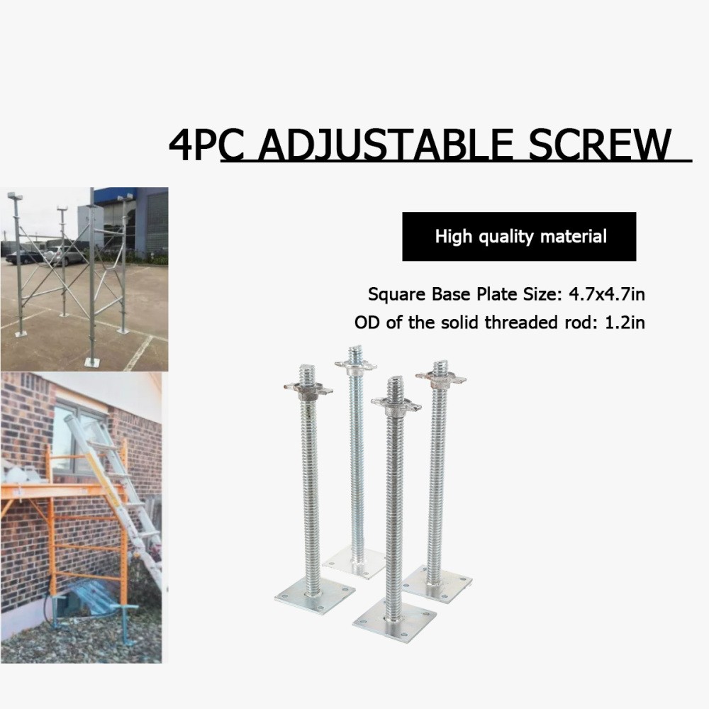 4 Pack 18" Scaffolding Leveling Jack with Base Plate Screw Solid Stem Adjustable