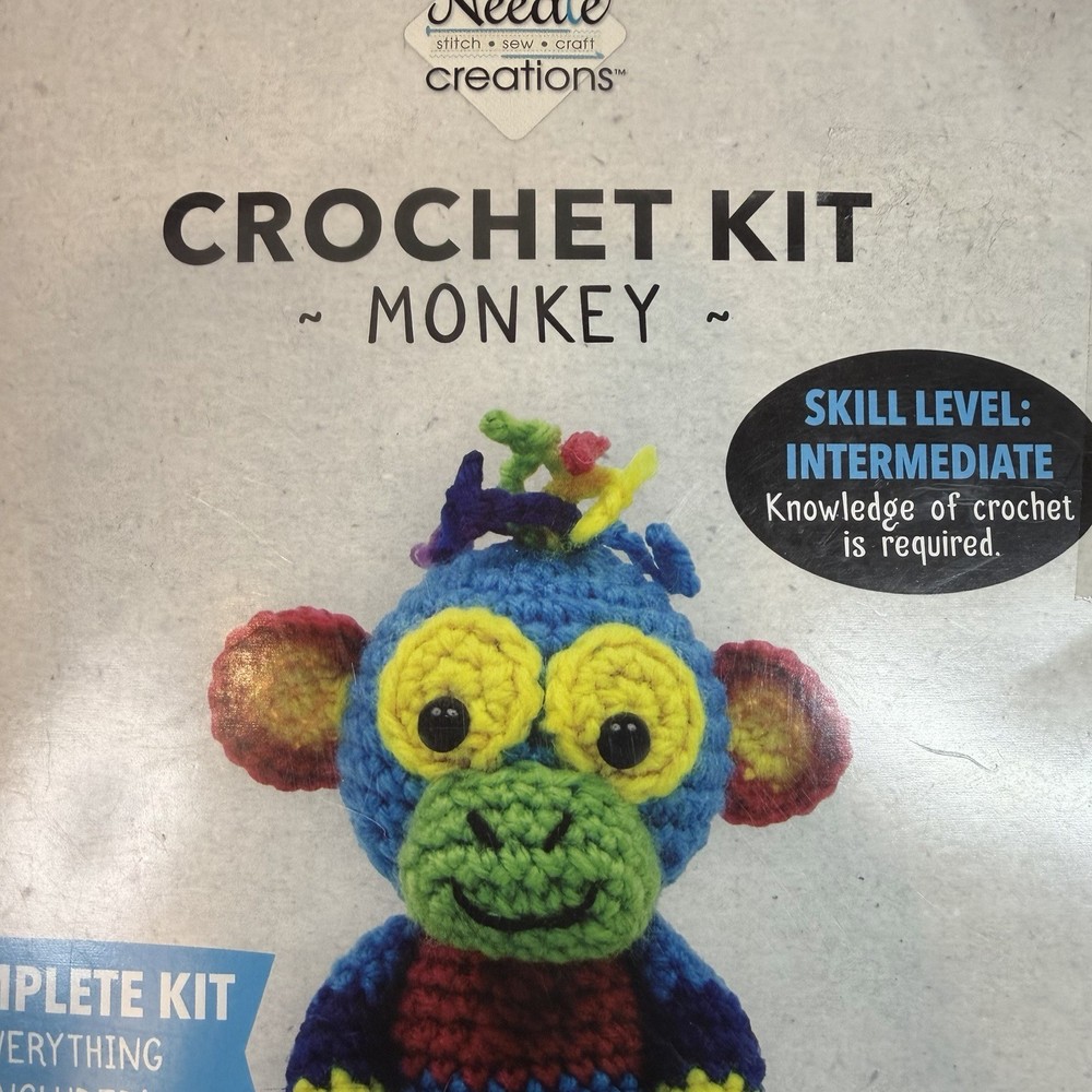 Needle Creations Intermediate Patchwork Monkey Crochet Kit Boho Craft Colorful