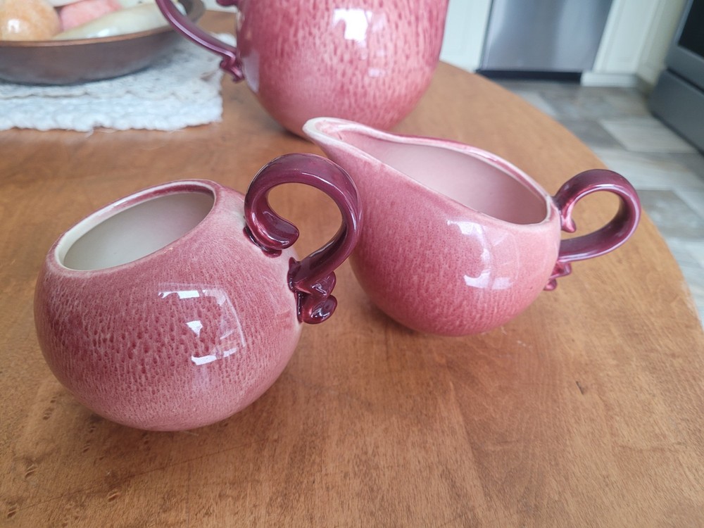 Mid Century Hull Maroon Tea Set. Beautiful!