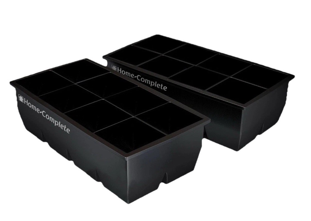 Home-Complete Large Ice Cube Tray, Double Pack, Black