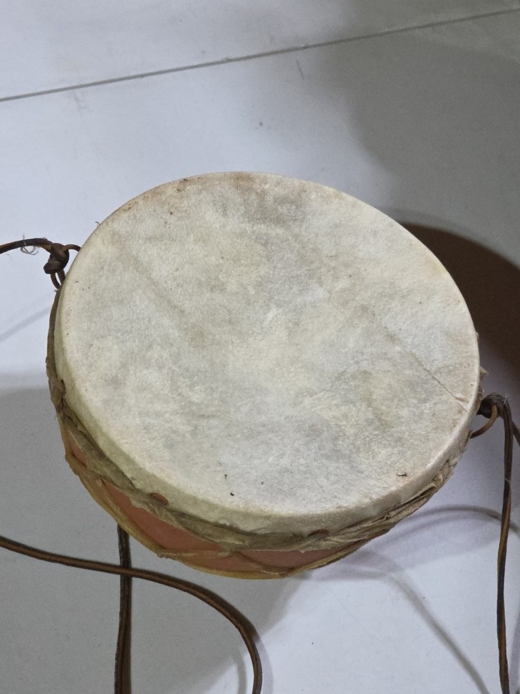 Vintage Tera Cotta Rawhide Bongo Style Drum