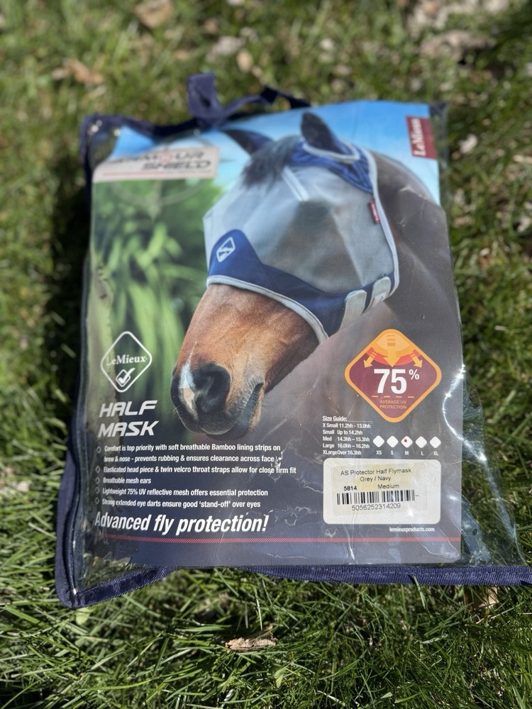 LeMieux AS Protector Fly Mask Grey/Navy Size Medium Cob