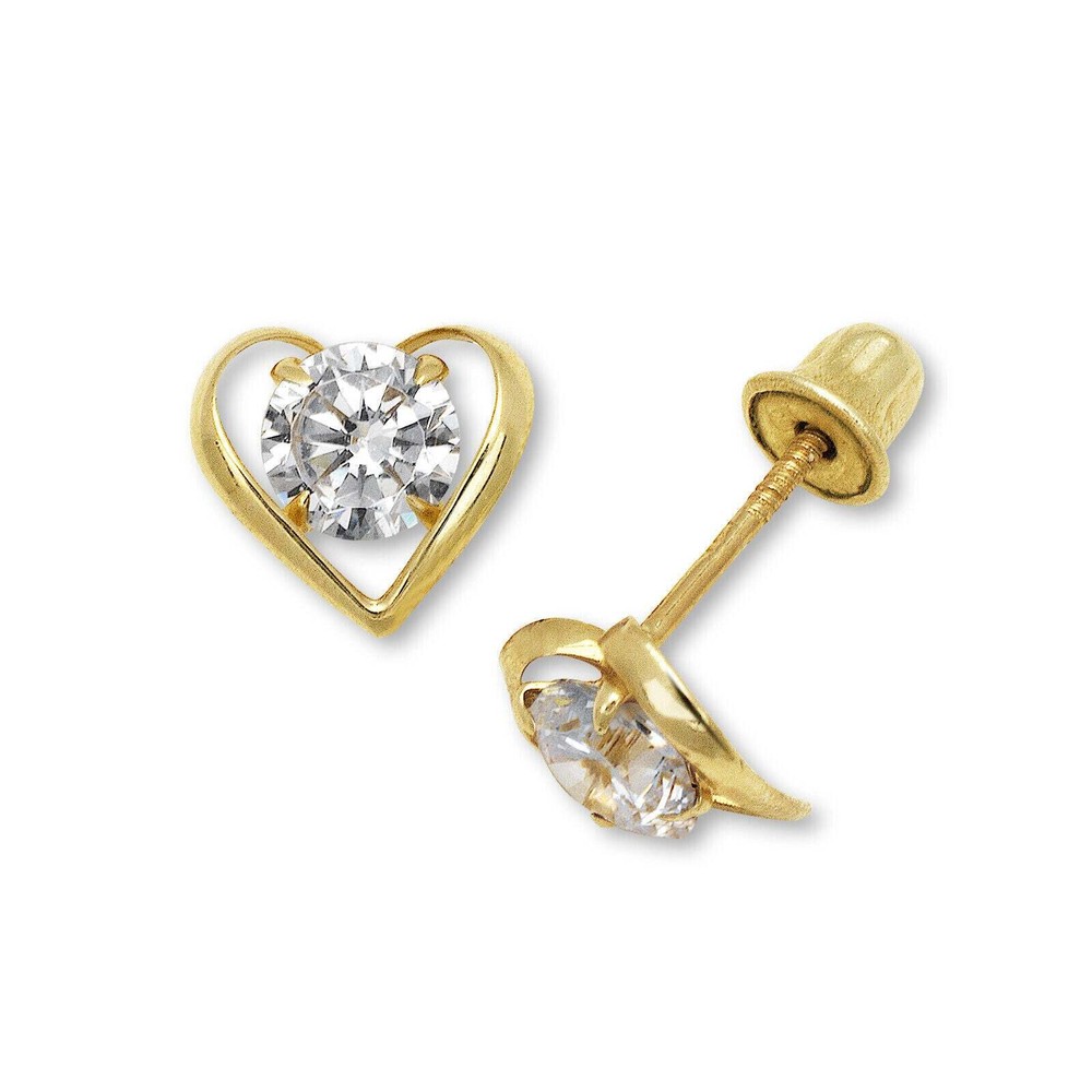 14k Yellow Gold CZ Open Heart Stud Earrings