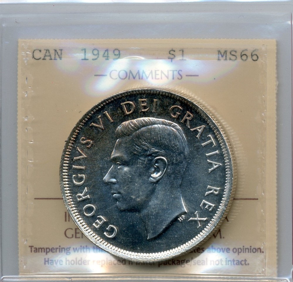1949 Canada Silver Dollar - Gem Uncirculated, ICCS MS 66