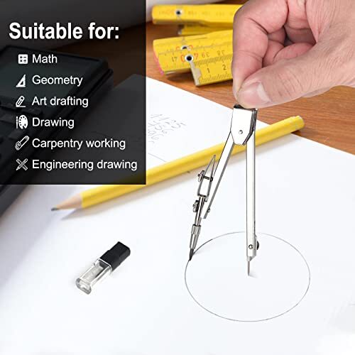 Pack Student Metal Compass Set for Geometry with Extra Lead Refills, Math 2