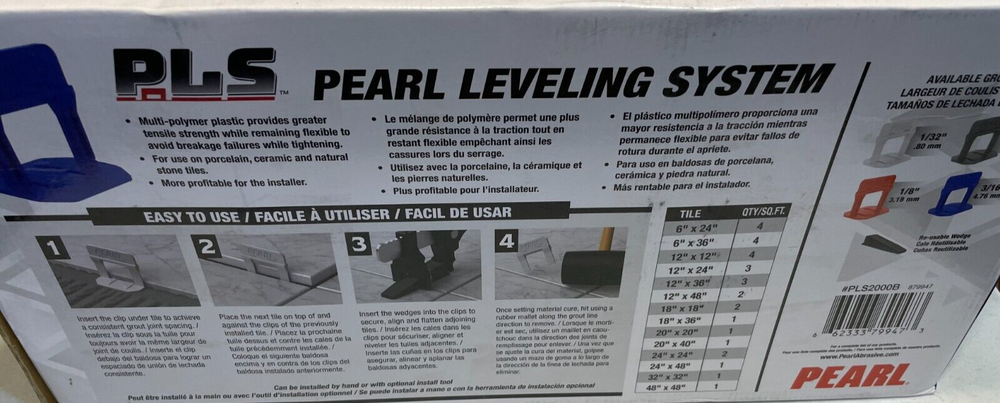 Pearl Abrasives Tile Spacers Leveling System 2000pc - 3/16in Tile Leveling Clips