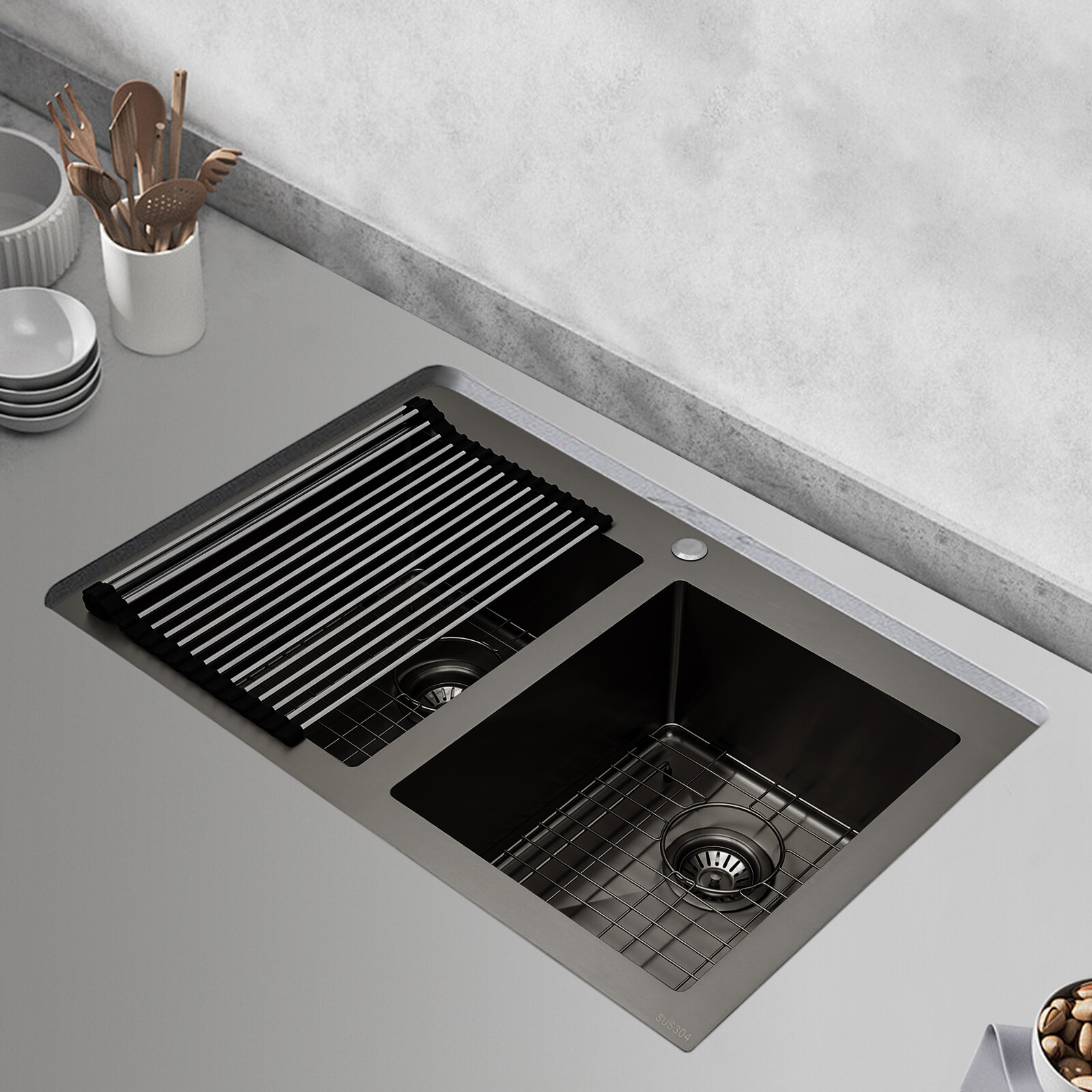 33x22" Drop in Kitchen Sink Double Bowl Gunmetal Black Stainless Steel USA