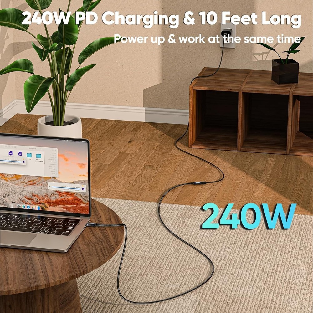 10FT USB C Extension Cable - 20Gbps Data + 240W Fast Charging, Braided