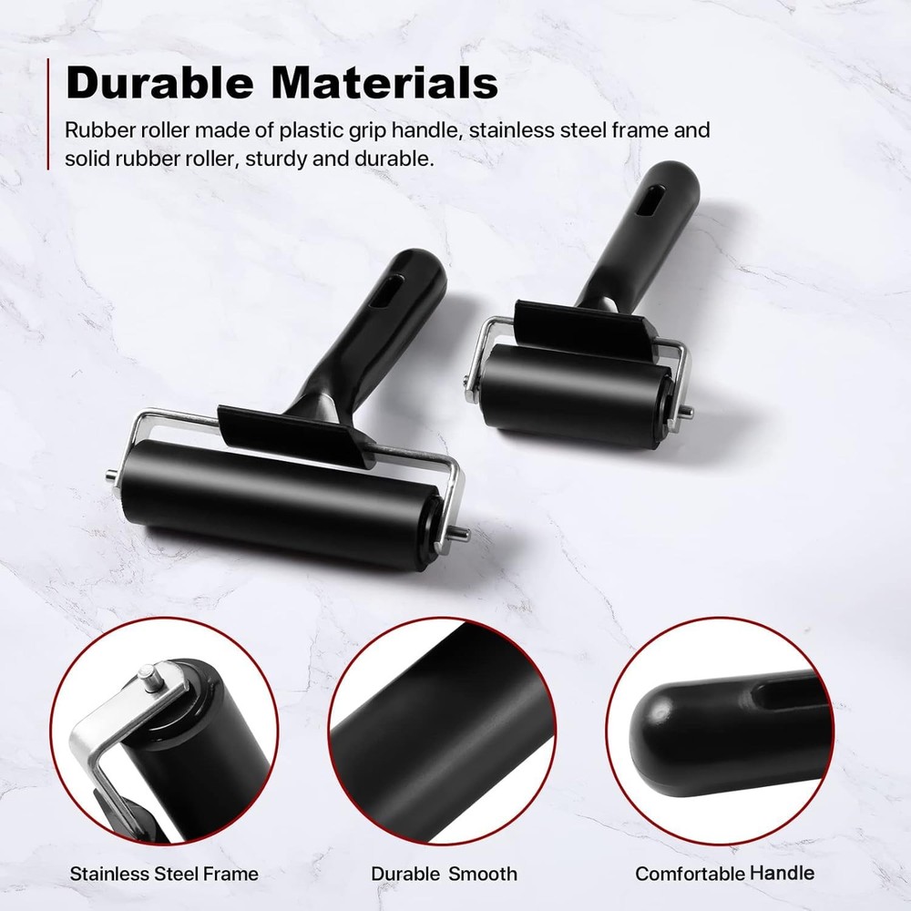 3 Pack Brayer Rollers for Crafting, Vinyl Rubber Roller Brayers, Printmaking ...