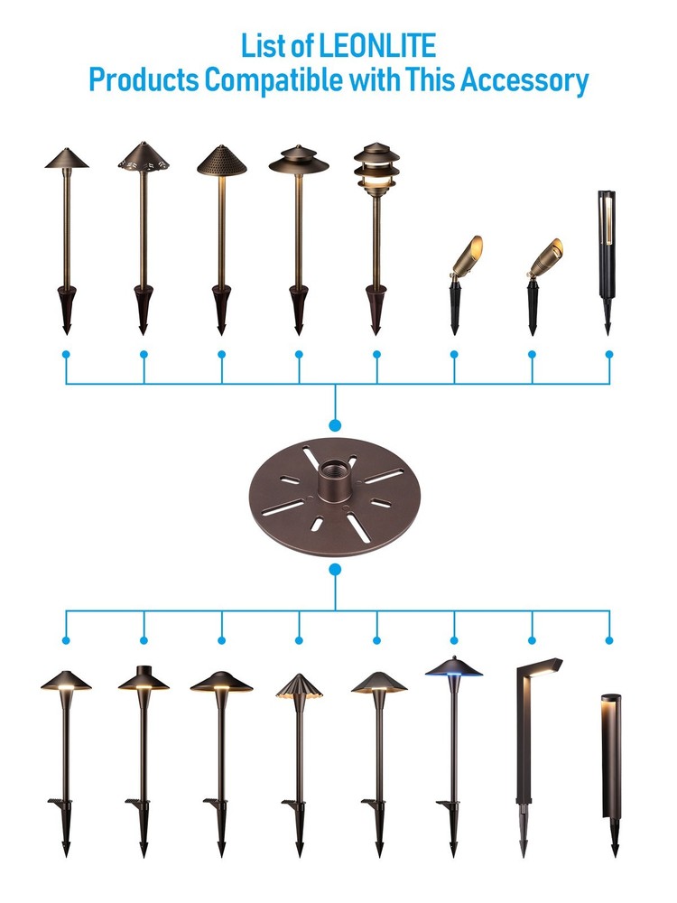 6 Pack Low Voltage Landscape Path Light Stability Plate, 1/2" NPT Thread, Bronze