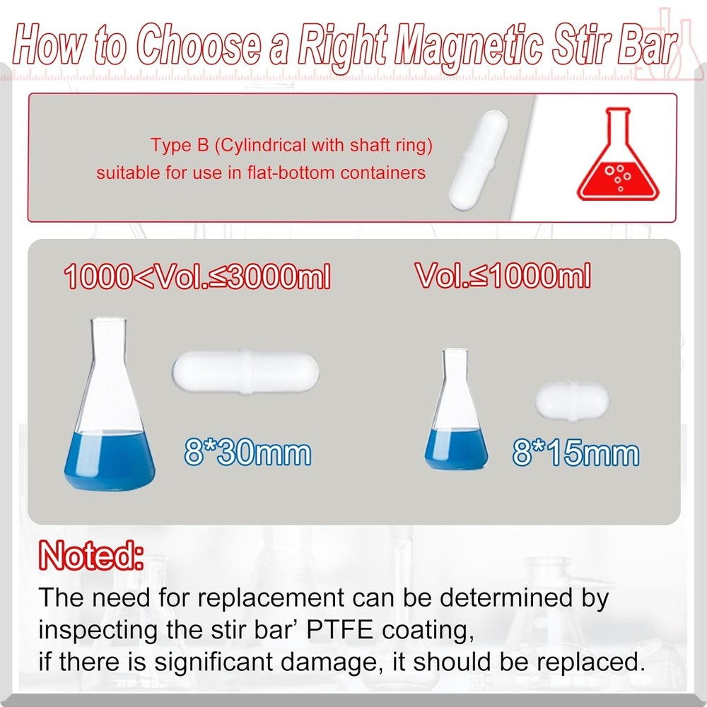 Magnetic Stir Bar Set, Lab Type-B Mixed Size PTFE B-Type Mixed, White