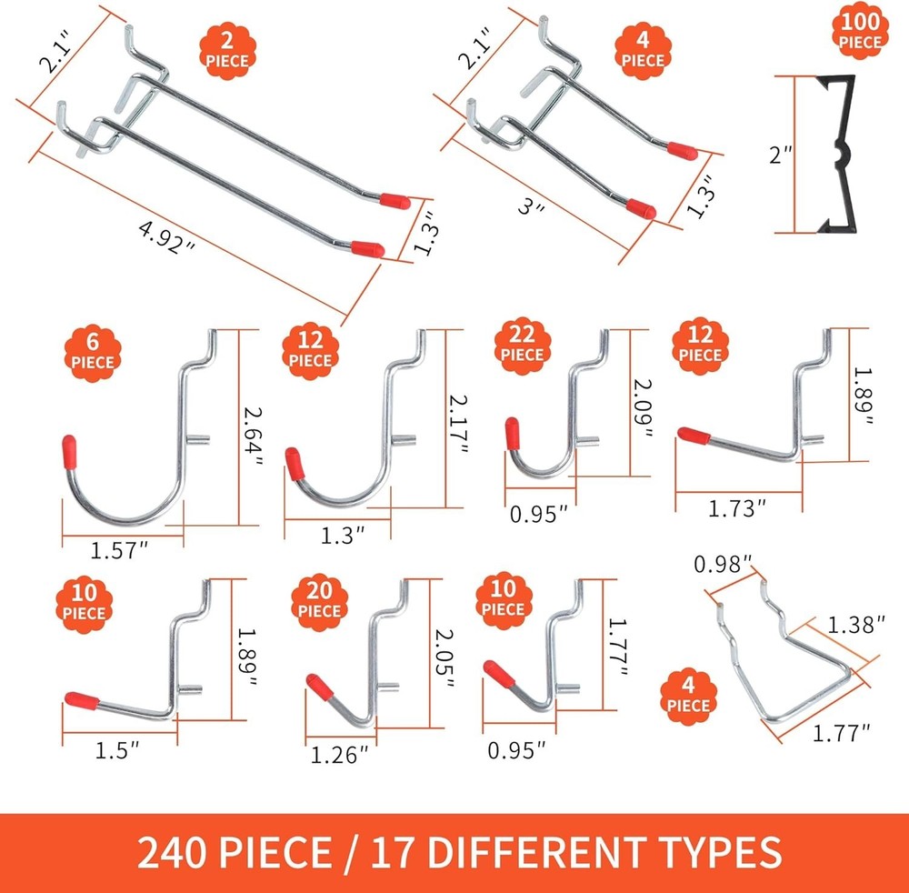 Durable Rust-Resistant Pegboard Hooks Set - 240 Count for Garage and Workshop