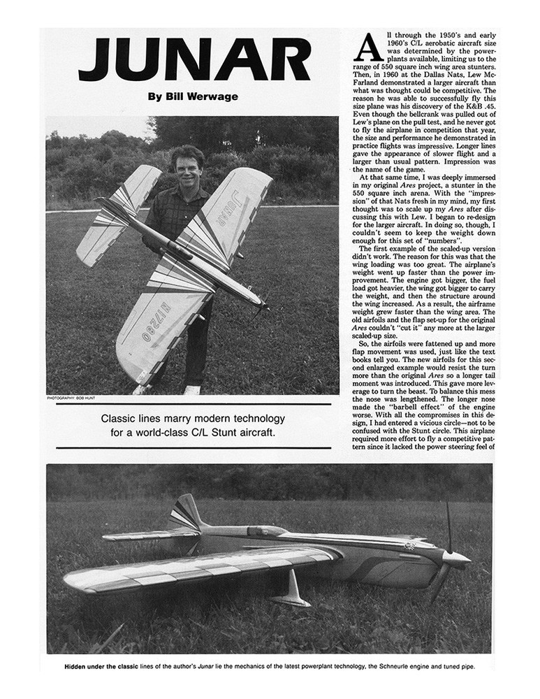 Model Airplane Plans (UC): JUNAR 58" Stunt for Piped .40 Engine by Bill Werwage