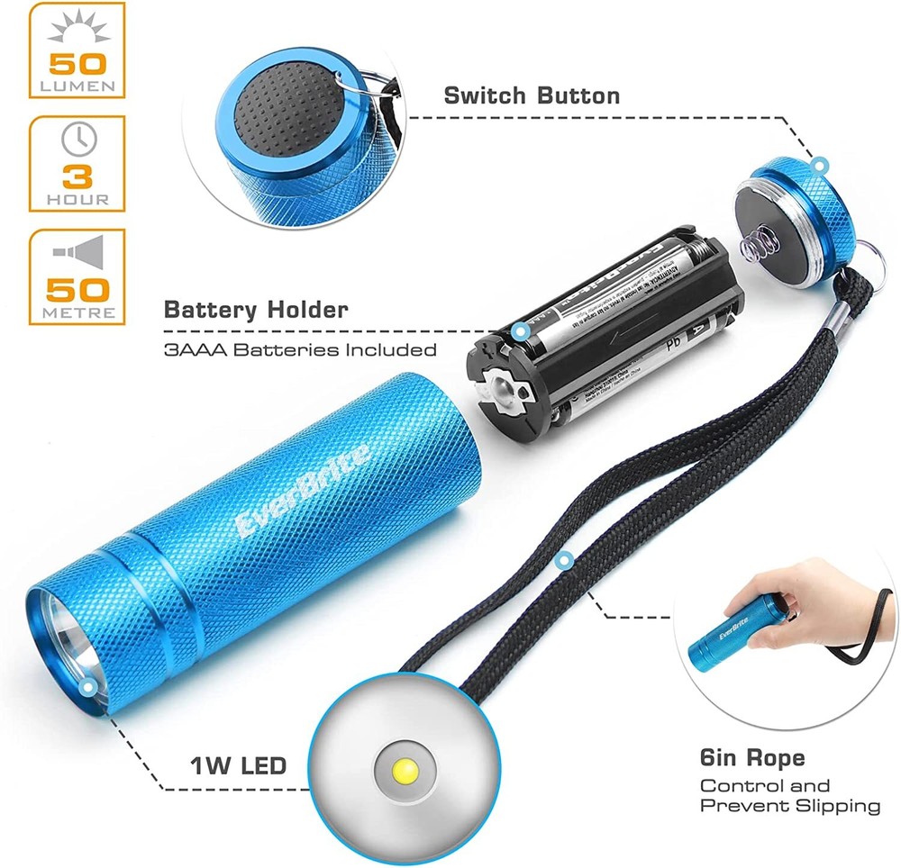 EverBrite 6PC Mini LED Flashlight Set LED Handheld Torch w/Lanyard 18AAA Battery