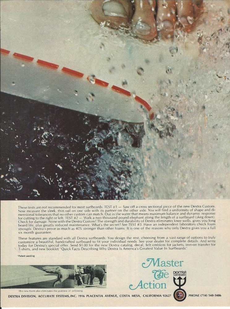 1968 Dextra Surfboard Ad/Costa Mesa