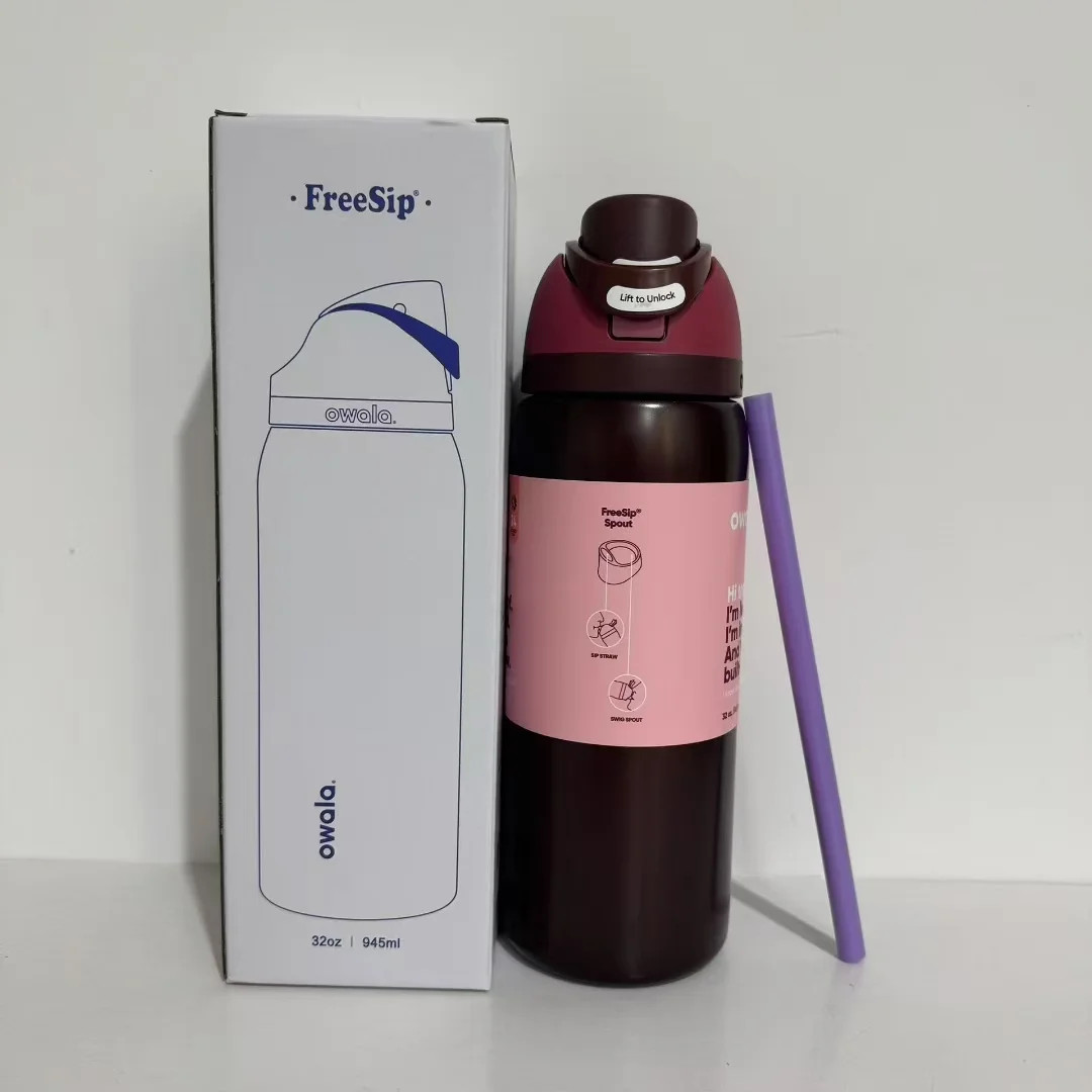 Owala Freesip 32oz Insulated Stainless Steel Water Bottle - Black Cherry