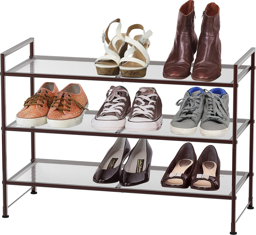 3-Tier Stackable Mesh Shoe Rack, Bronze