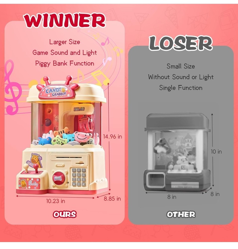 25PCS 2 in 1 Large Claw Machine, with Music & Light