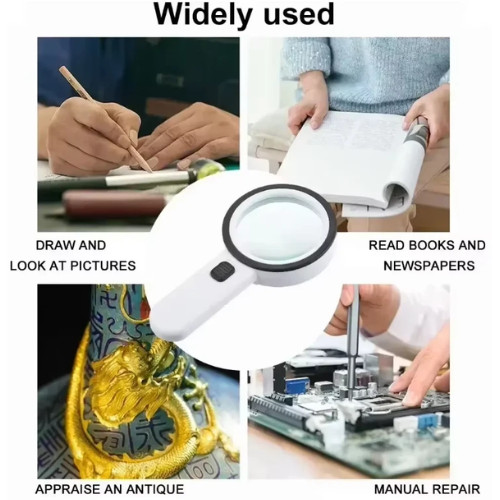 Jumbo Handheld Magnifying Glass w/ 12 Bright LED Light Illuminated 30X Magnifier