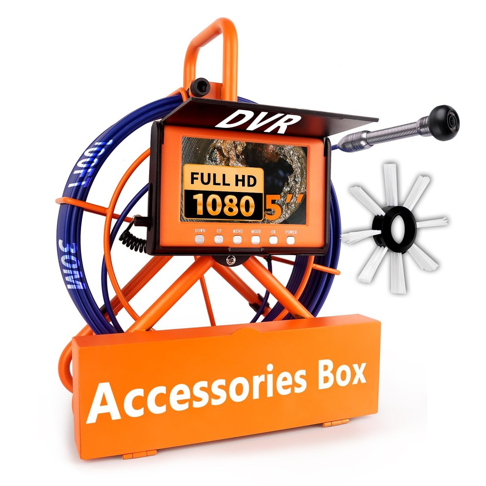Sewer Camera 100FT/30M Pipe Inspection Borescope Endoscope Camera with Light ...