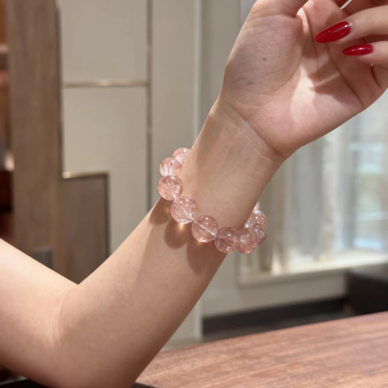 Natural red Rutilated Quartz Crystal Beads Bracelet AAAAA