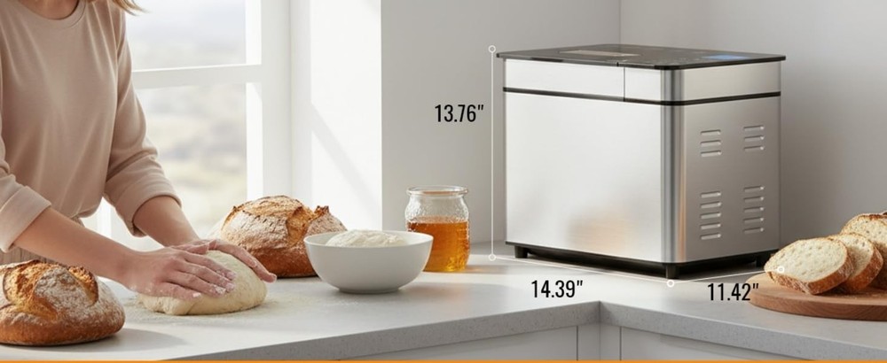 Automatic Bread Maker 2lb, 25-IN-1,Touch Screen, Visible Lid, Auto Nut Dispenser