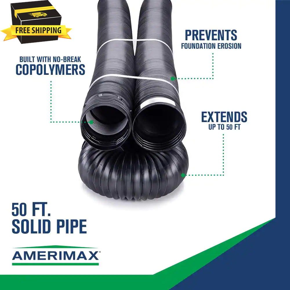Black Copolymer Solid Drain Pipe 4 in. x 50 ft. Corrugated Flexible Expandable