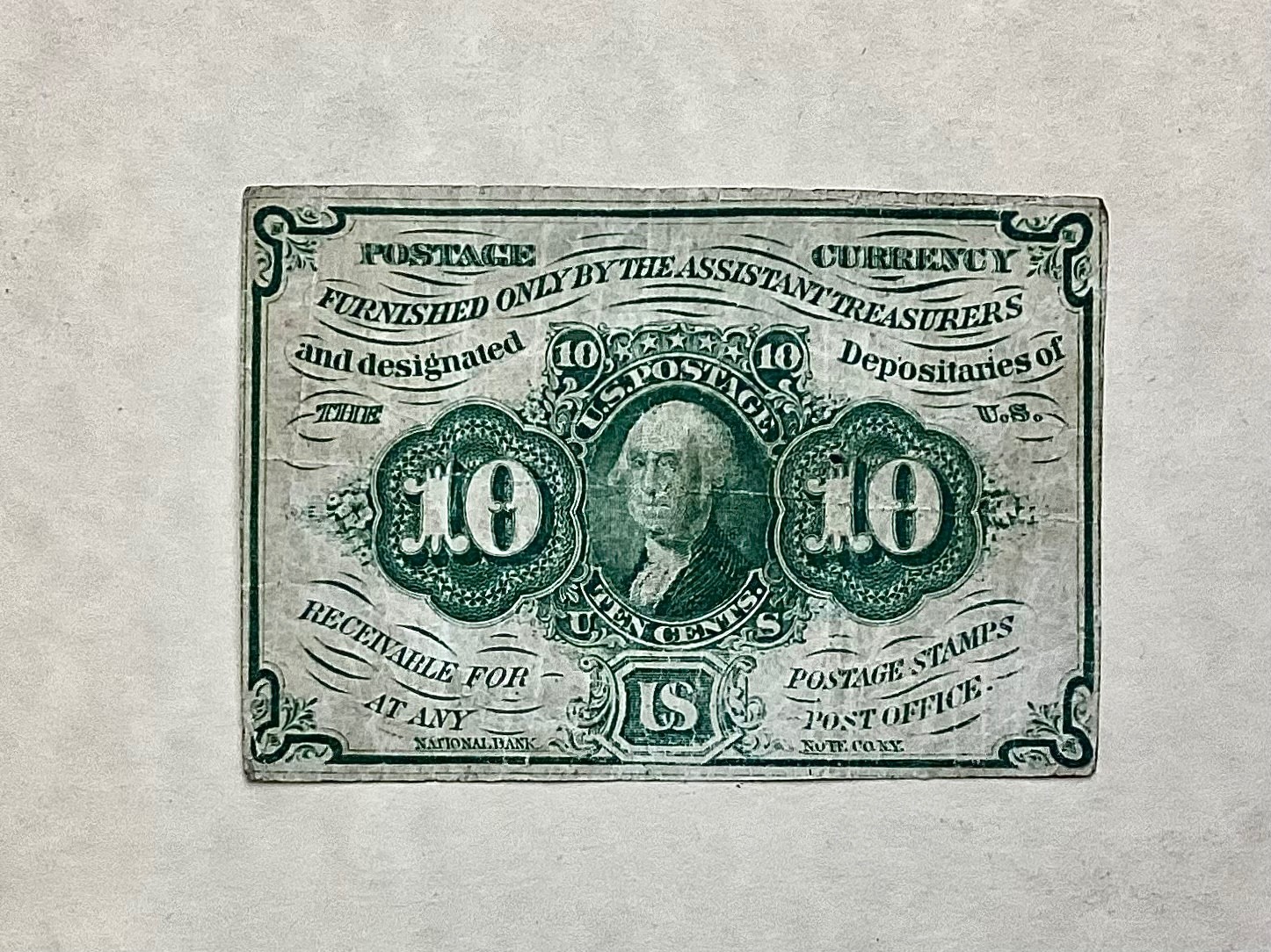~ FR 1242 10 TEN CENTS FIRST ISSUE FRACTIONAL CURRENCY NOTE - WITH ABC MONOGRAM