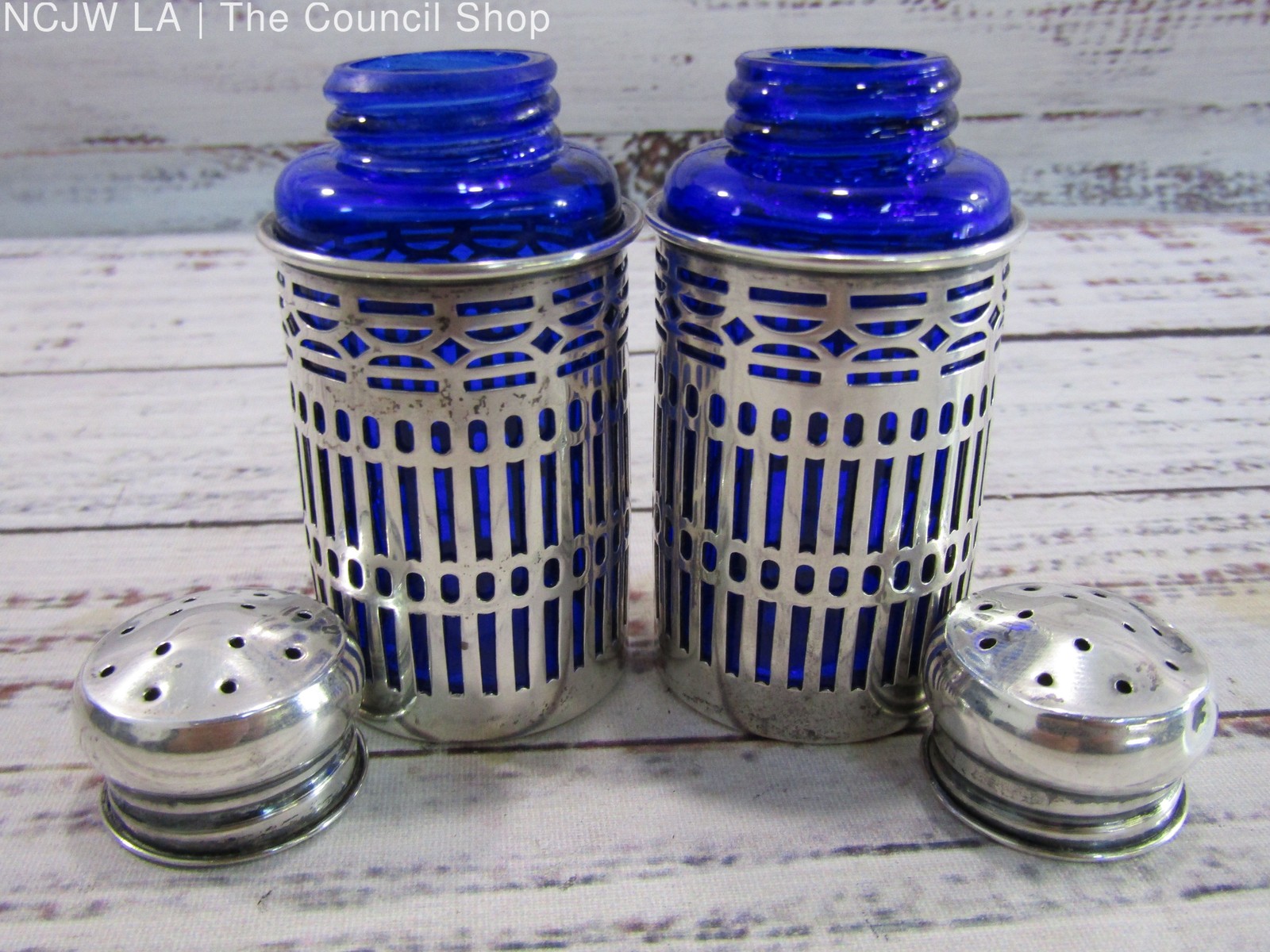Vintage GHF Sterling Silver Cobalt Blue Salt & Pepper Shakers