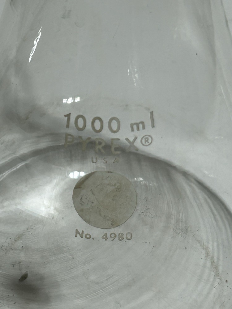 Pyrex 1000ml No 4980 Graduated Erlenmeyer Flask Beaker