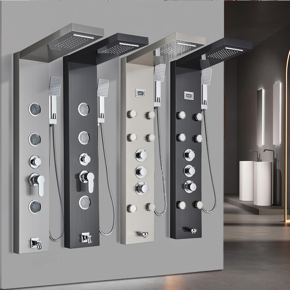 Bathroom Rainfall Waterfall Shower Panel Tower System Massage Jet W/Hand Shower