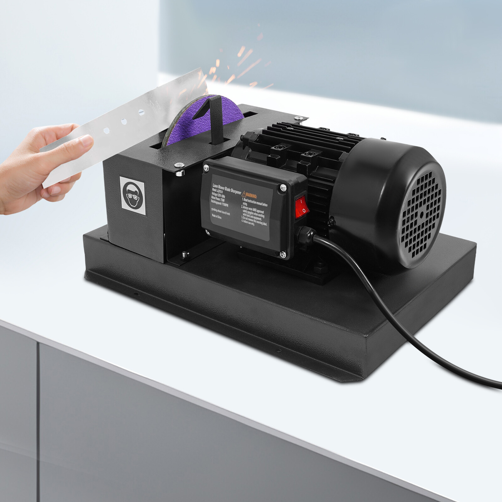 Lawn Mower Blade Sharpener 1HP 750W with 9-inch Grinding Wheel 1700 RPM